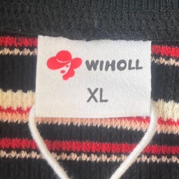 Wiholl Striped Collared Polo Shirt Womens XL Red Black New - Picture 6 of 10